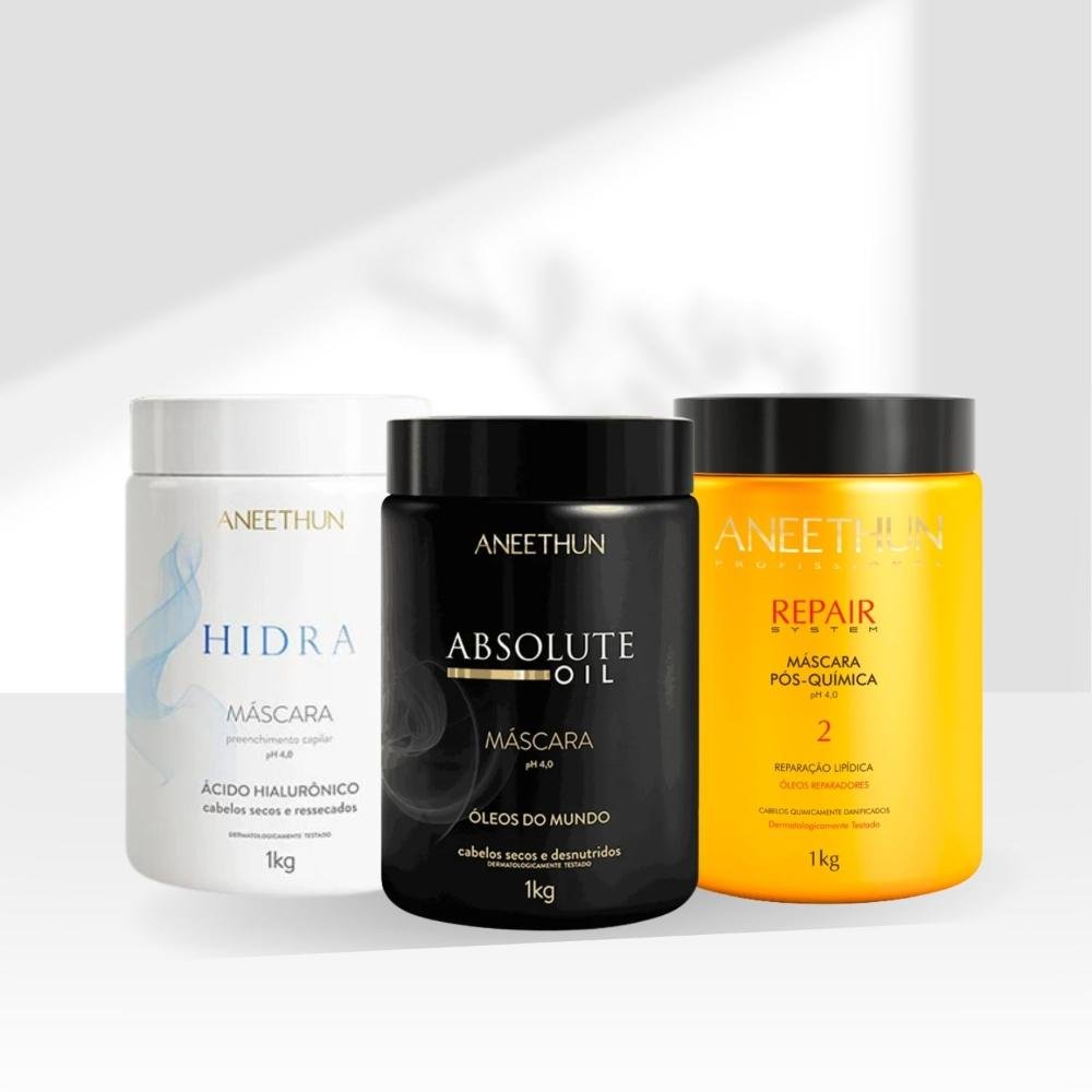 Kit Aneethun Cronograma Capilar  Máscara de Hidratação Nutrição Reconstrução 3 x 1 Kg ÚNICO 3