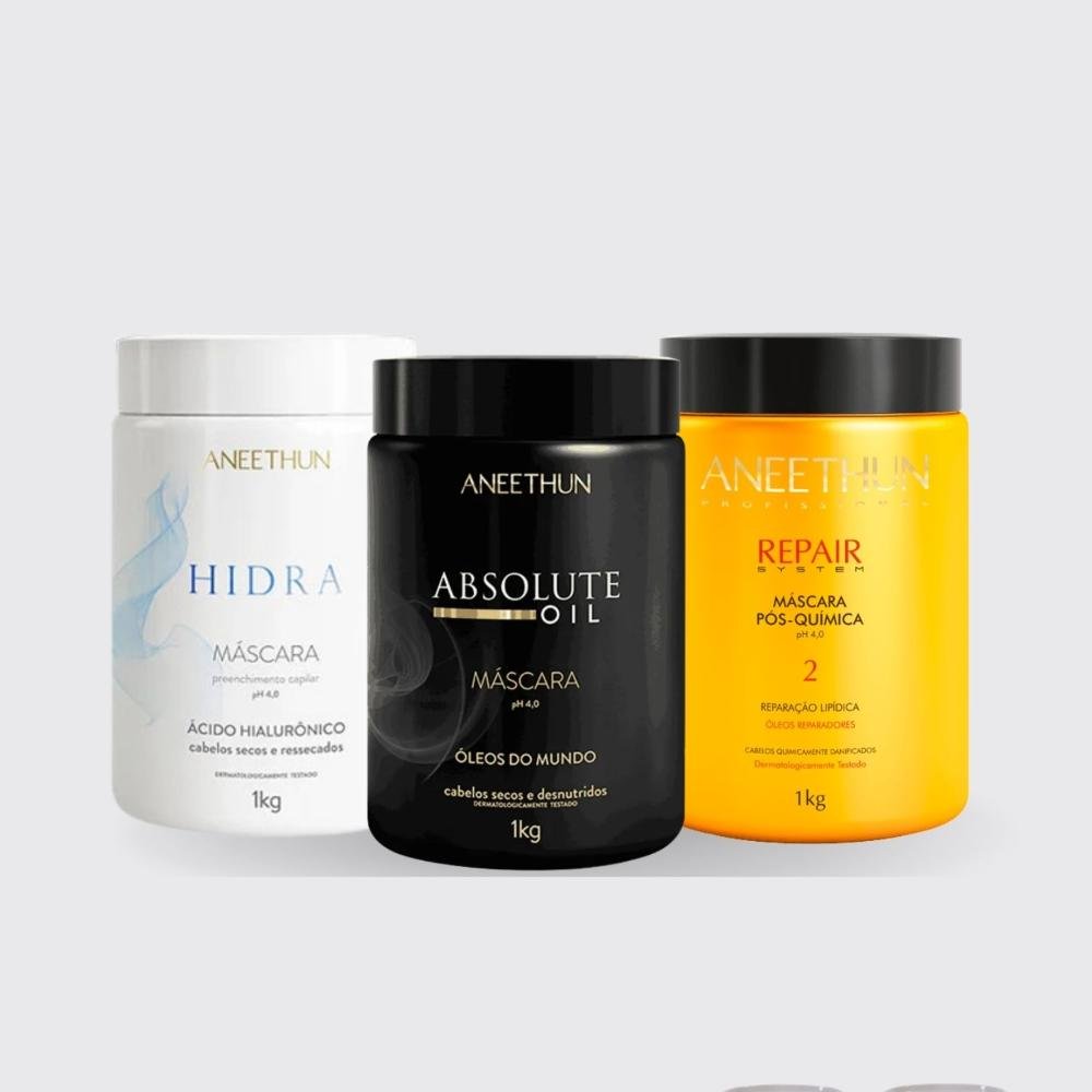 Kit Aneethun Cronograma Capilar  Máscara de Hidratação Nutrição Reconstrução 3 x 1 Kg ÚNICO 4