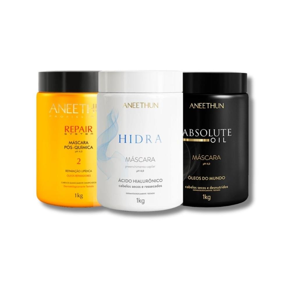 Kit Aneethun Cronograma Capilar  Máscara de Hidratação Nutrição Reconstrução 3 x 1 Kg ÚNICO 6