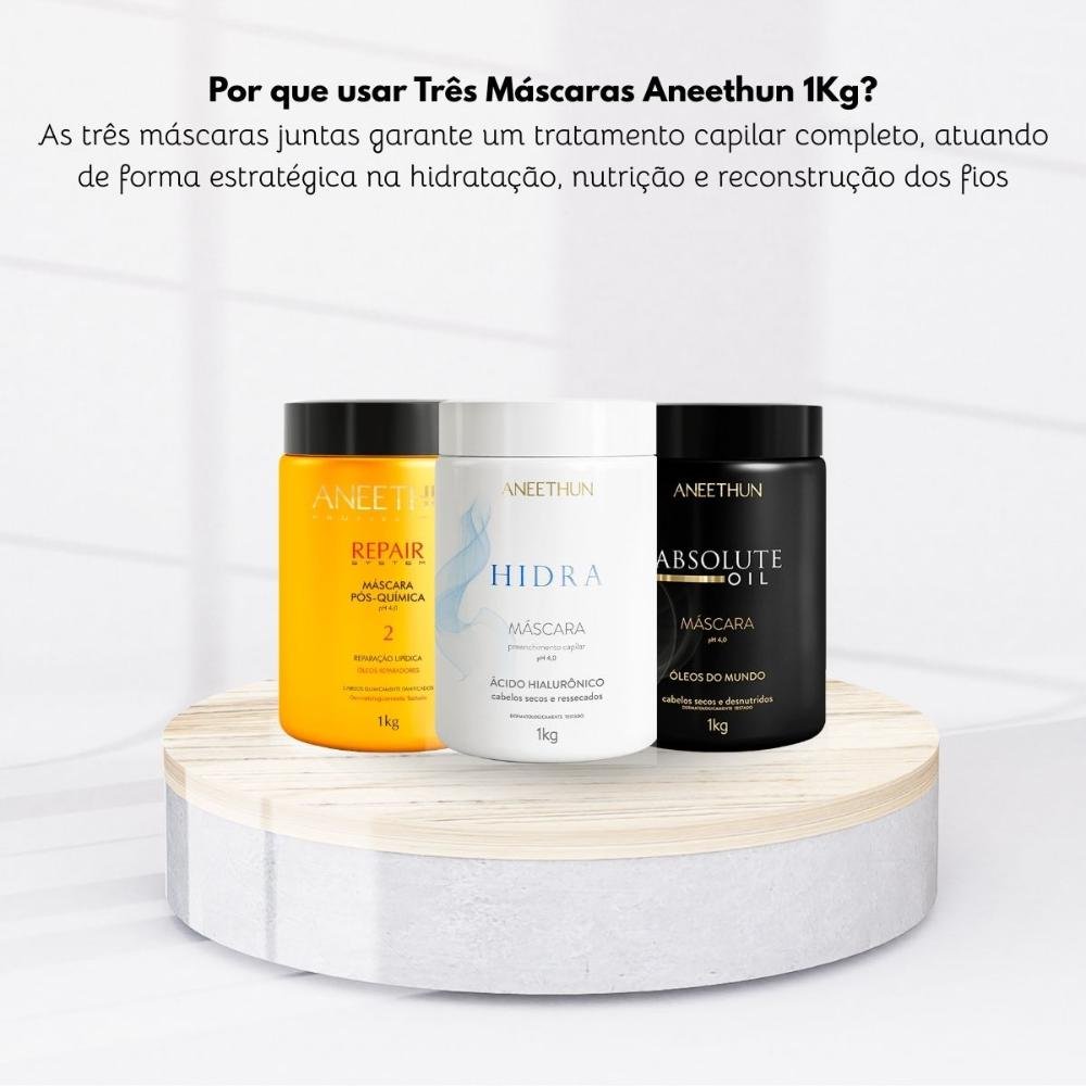 Kit Aneethun Cronograma Capilar  Máscara de Hidratação Nutrição Reconstrução 3 x 1 Kg ÚNICO 7