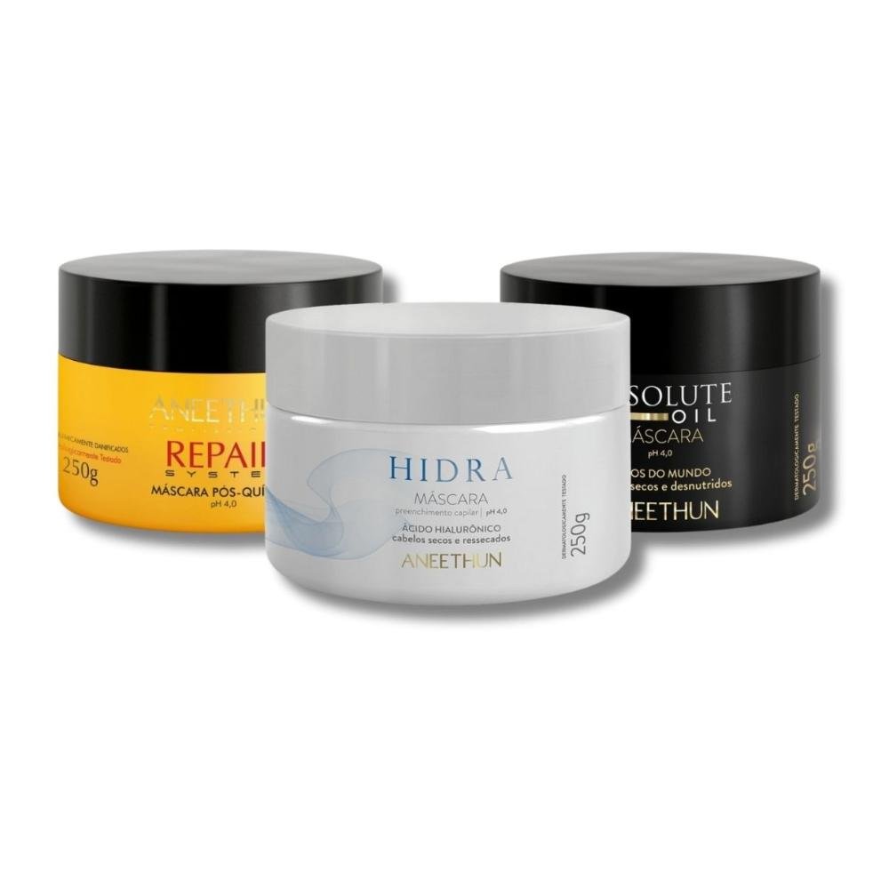 Kit Aneethun Cronograma Capilar  Máscara de Hidratação Nutrição Reconstrução 3 x 250 g ÚNICO 6