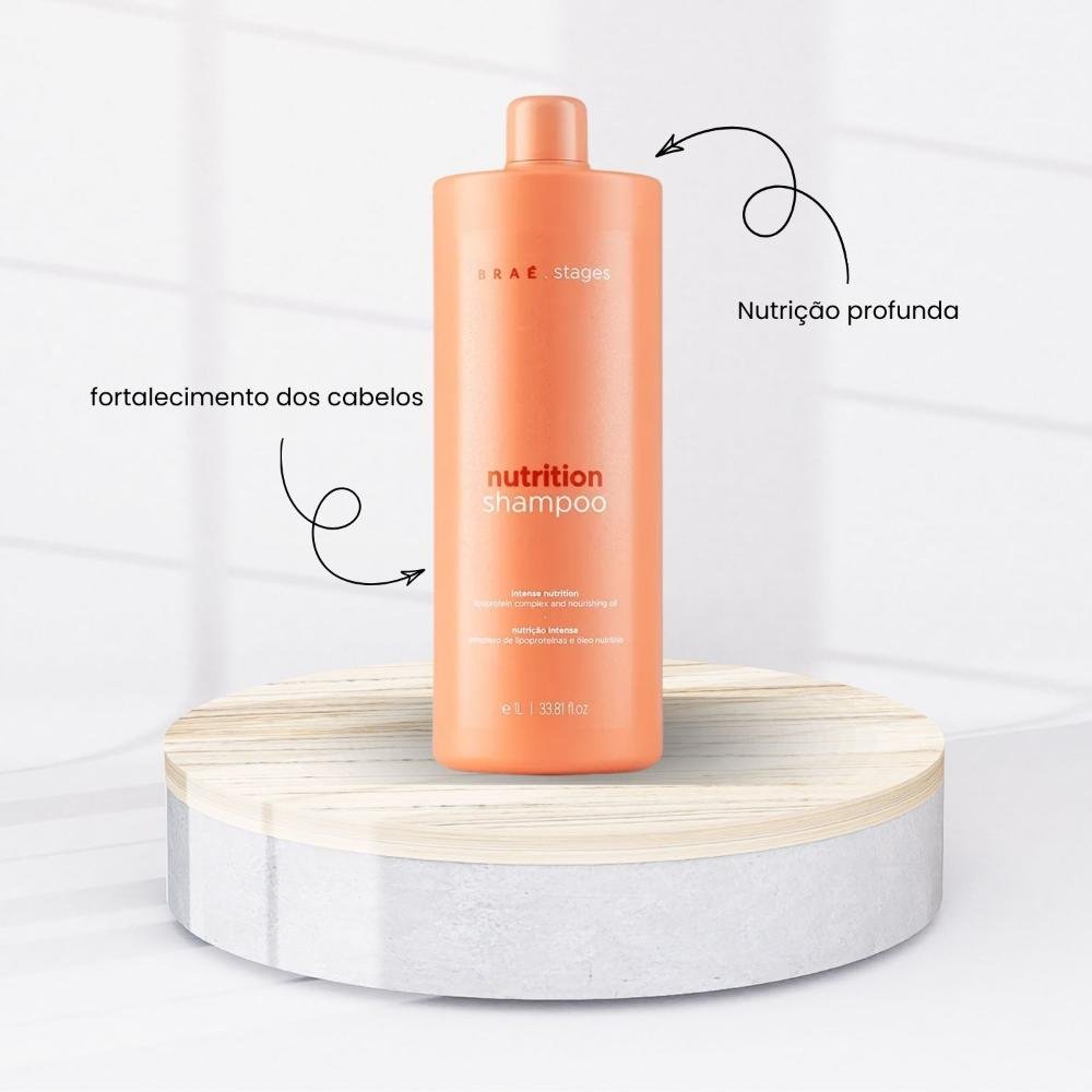 Shampoo Braé Nutrition Stages Shampoo Hidrante para Cabelos Danificados 1 Litro 1L 2