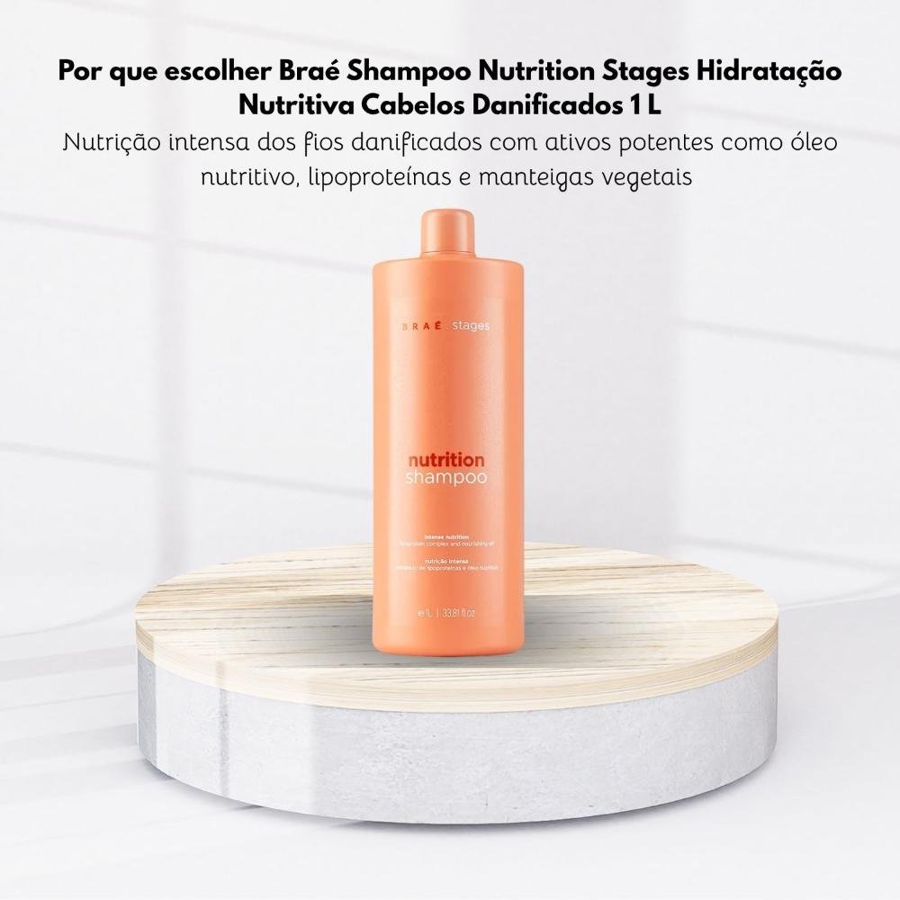 Shampoo Braé Nutrition Stages Shampoo Hidrante para Cabelos Danificados 1 Litro 1L 5