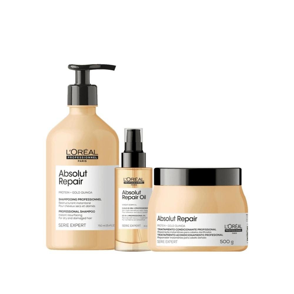 Kit Loreal Absolut Repair Gold Quinoa Shampoo Máscara Oil ÚNICO 1