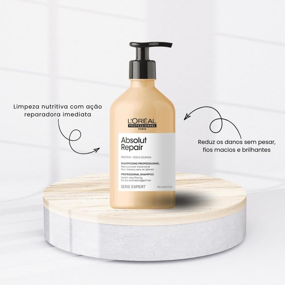 Kit Loreal Absolut Repair Gold Quinoa Shampoo Máscara Oil ÚNICO 2