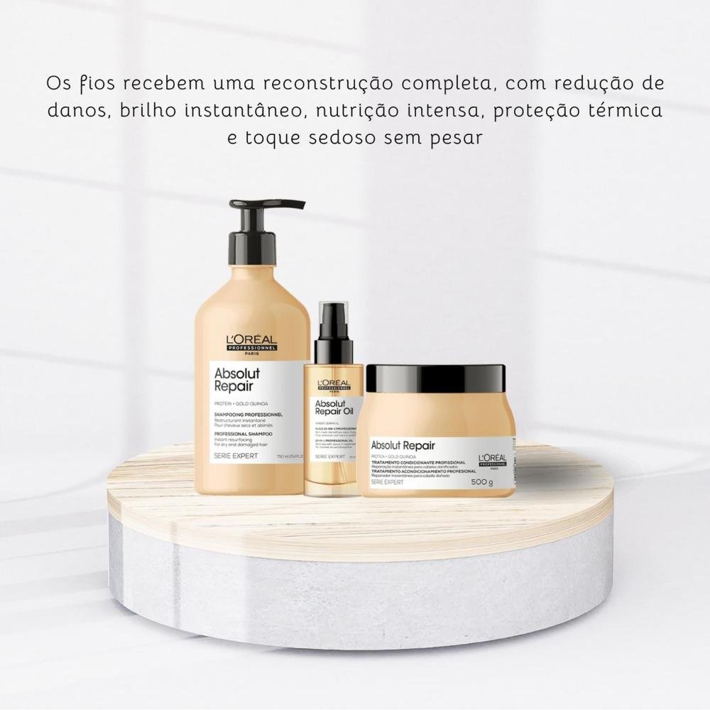 Kit Loreal Absolut Repair Gold Quinoa Shampoo Máscara Oil ÚNICO 5