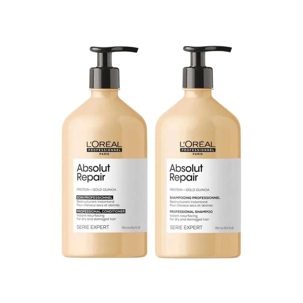 Kit Loreal Absolut Repair Gold Quinoa Shampoo 750 ml + Condicionador 750 ml