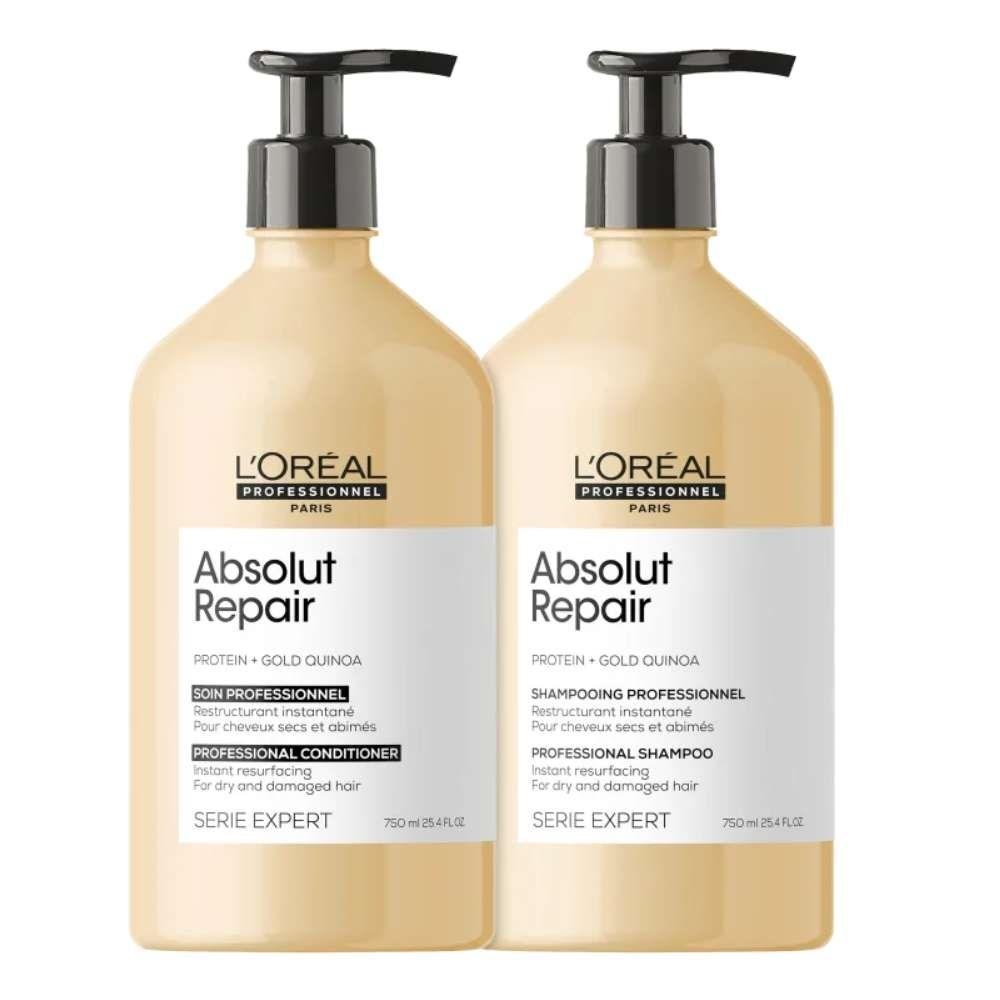 Kit Loreal Absolut Repair Gold Quinoa Shampoo 750 ml + Condicionador 750 ml ÚNICO 2
