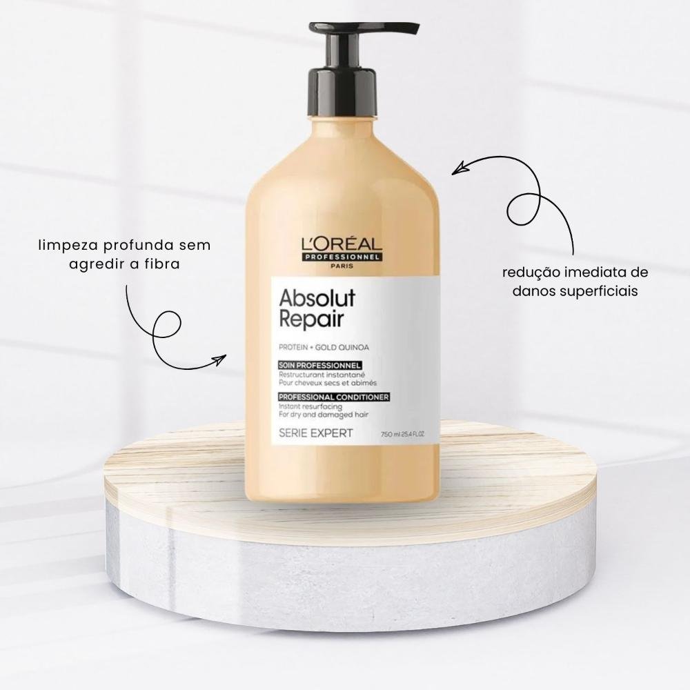 Kit Loreal Absolut Repair Gold Quinoa Shampoo 750 ml + Condicionador 750 ml ÚNICO 3
