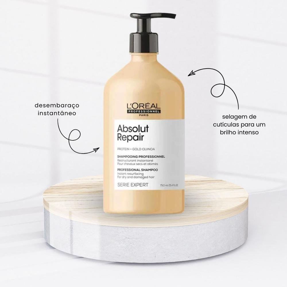 Kit Loreal Absolut Repair Gold Quinoa Shampoo 750 ml + Condicionador 750 ml ÚNICO 4