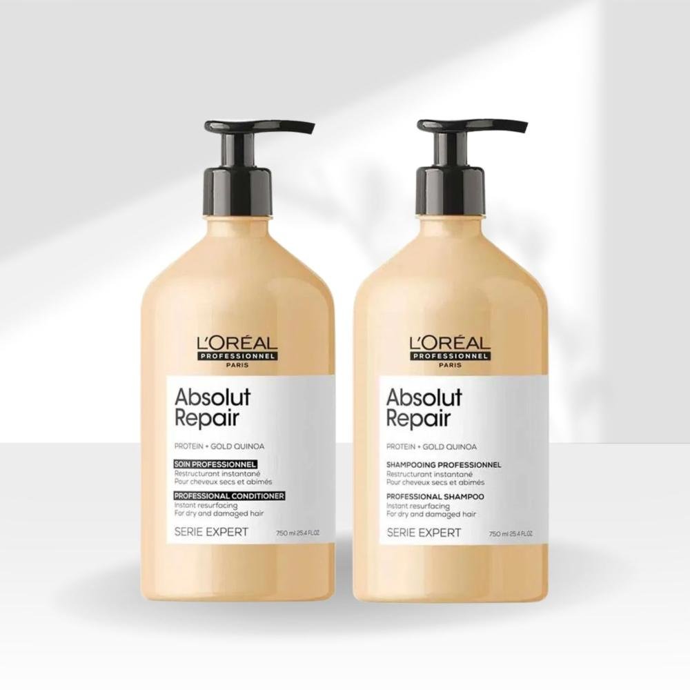 Kit Loreal Absolut Repair Gold Quinoa Shampoo 750 ml + Condicionador 750 ml ÚNICO 5