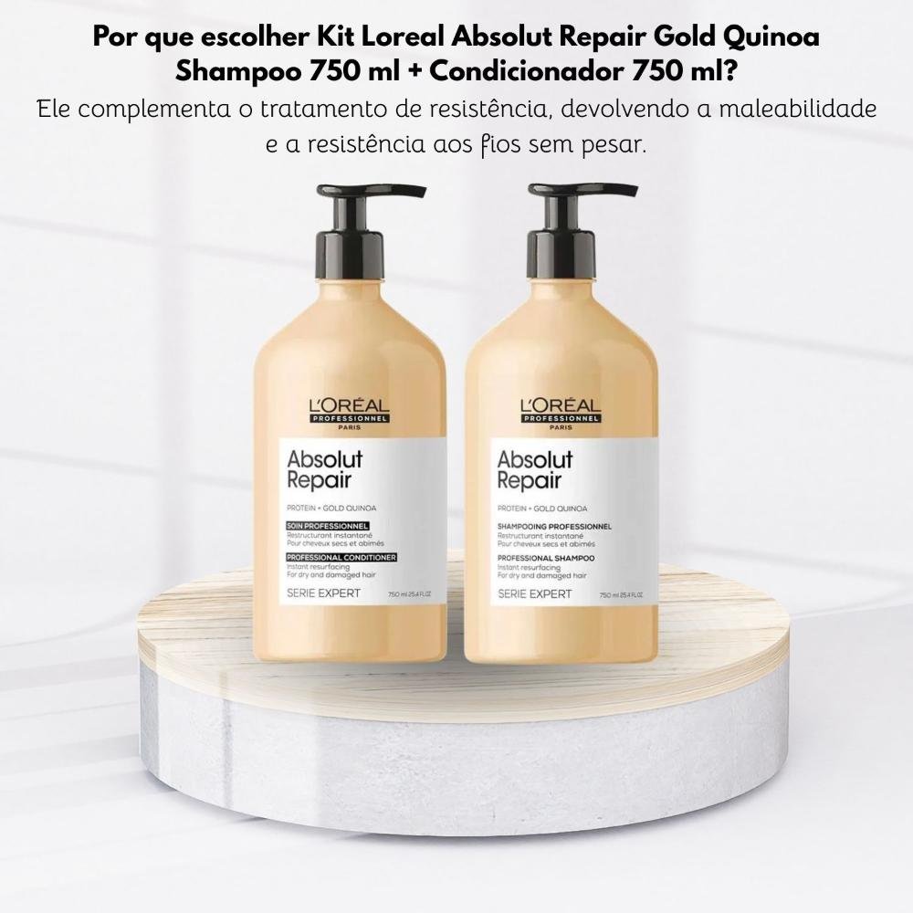 Kit Loreal Absolut Repair Gold Quinoa Shampoo 750 ml + Condicionador 750 ml ÚNICO 6