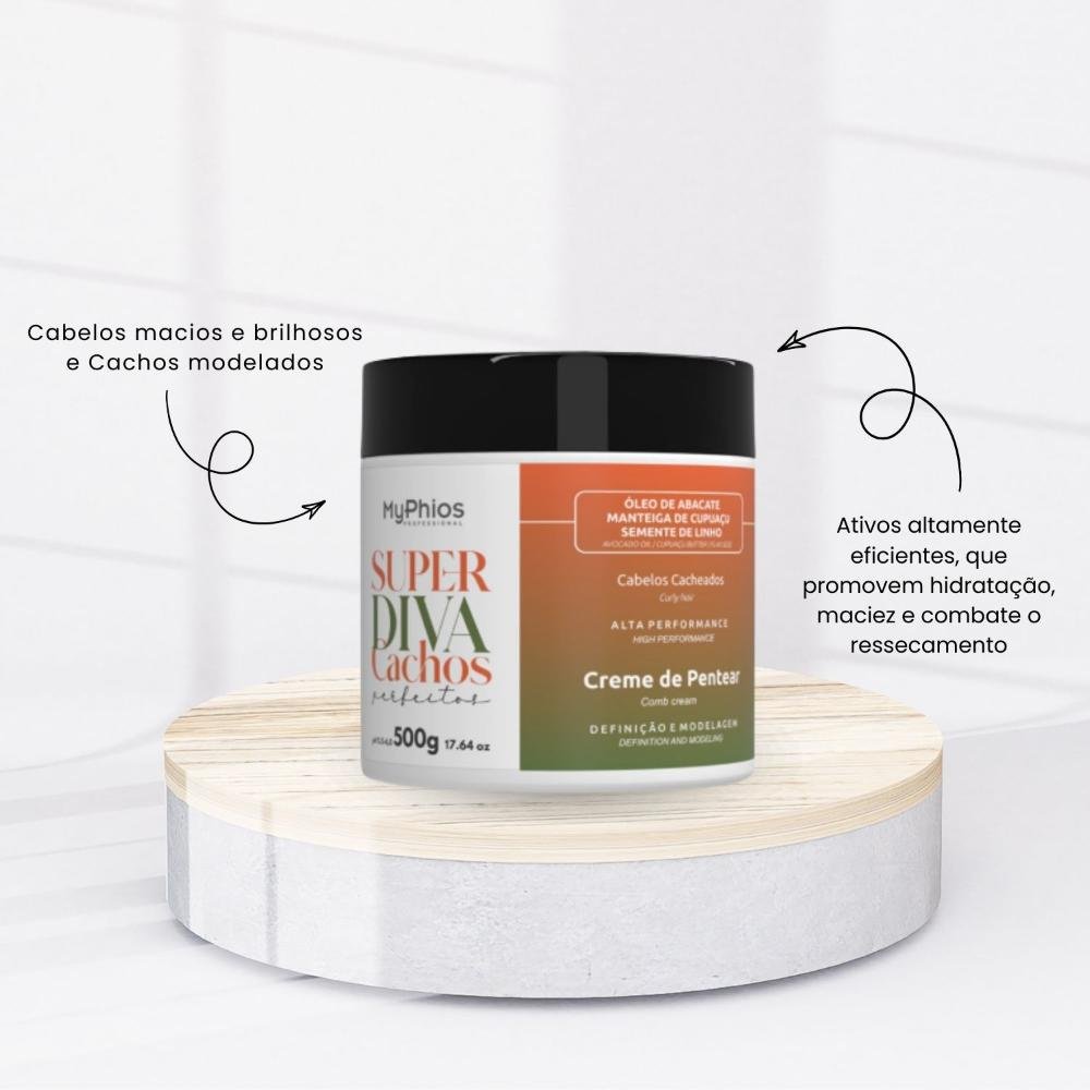Creme de Pentear MyPhios Creme Super Diva Cachos Perfeitos 500 g para Cabelo Cacheado 500g 2