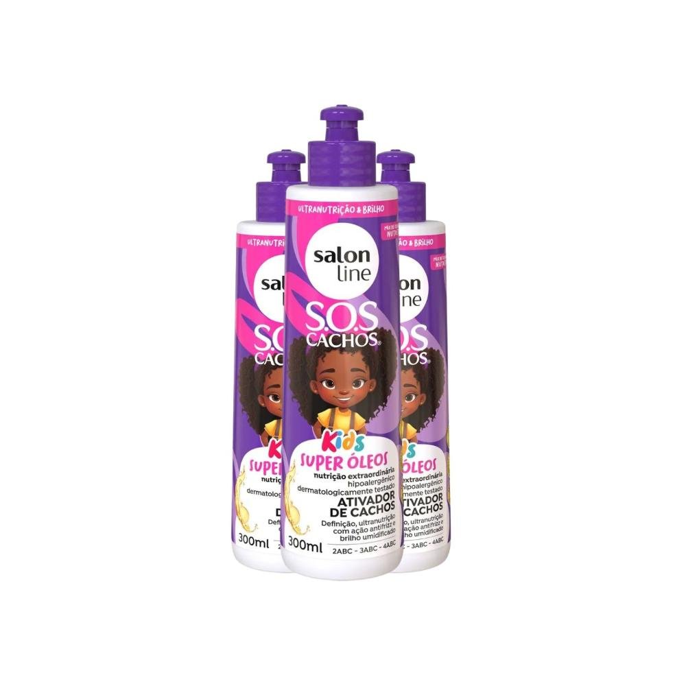 Kit Salon Line S.O.S Cachos Kids Super Oleos 3 Ativador para Cabelo Cacheado 300 ml