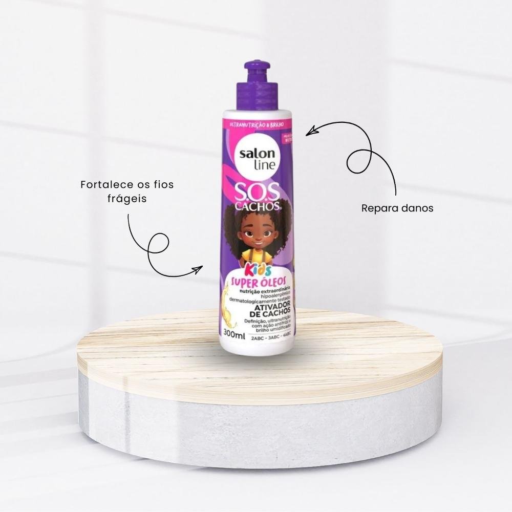 Kit Salon Line S.O.S Cachos Kids Super Oleos 2 Ativador para Cabelo Cacheado 300 ml ÚNICO 2