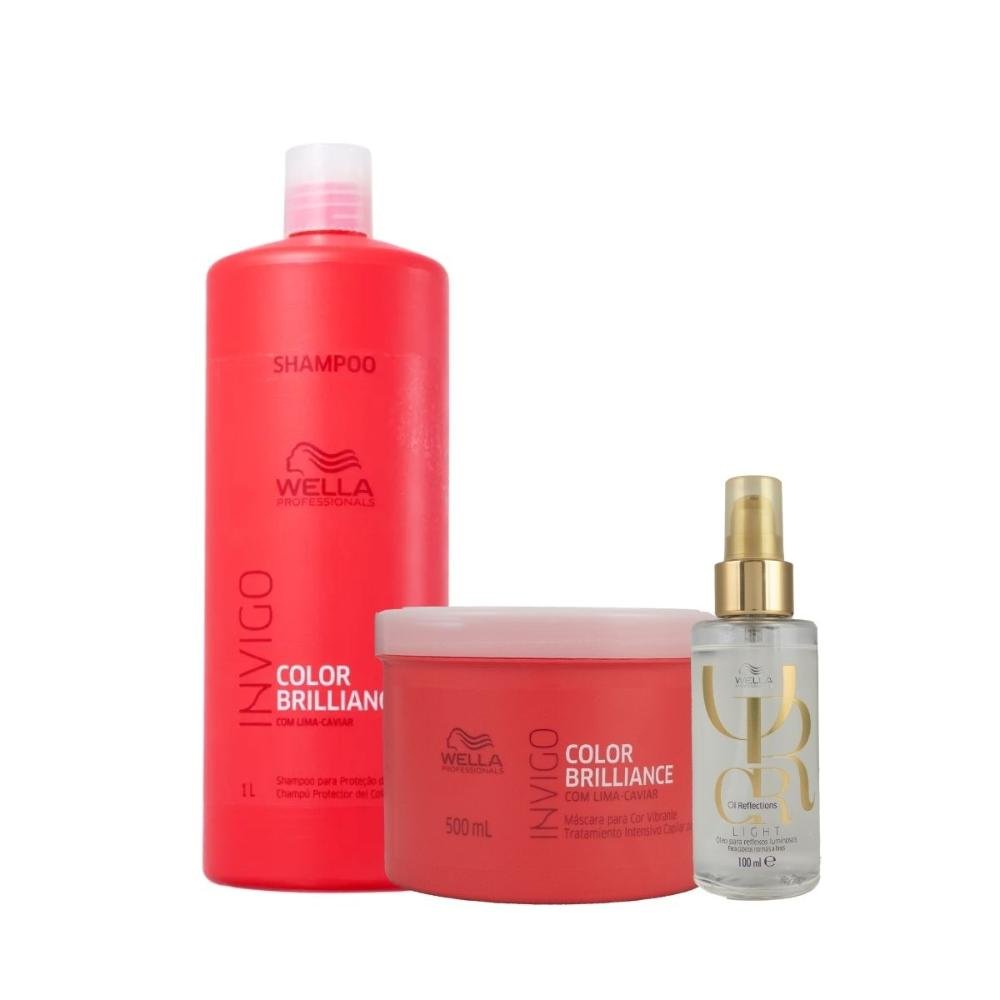 Kit Wella Invigo Color Brilliance e Oil Reflections light 100 ml Salão (3 Produtos)