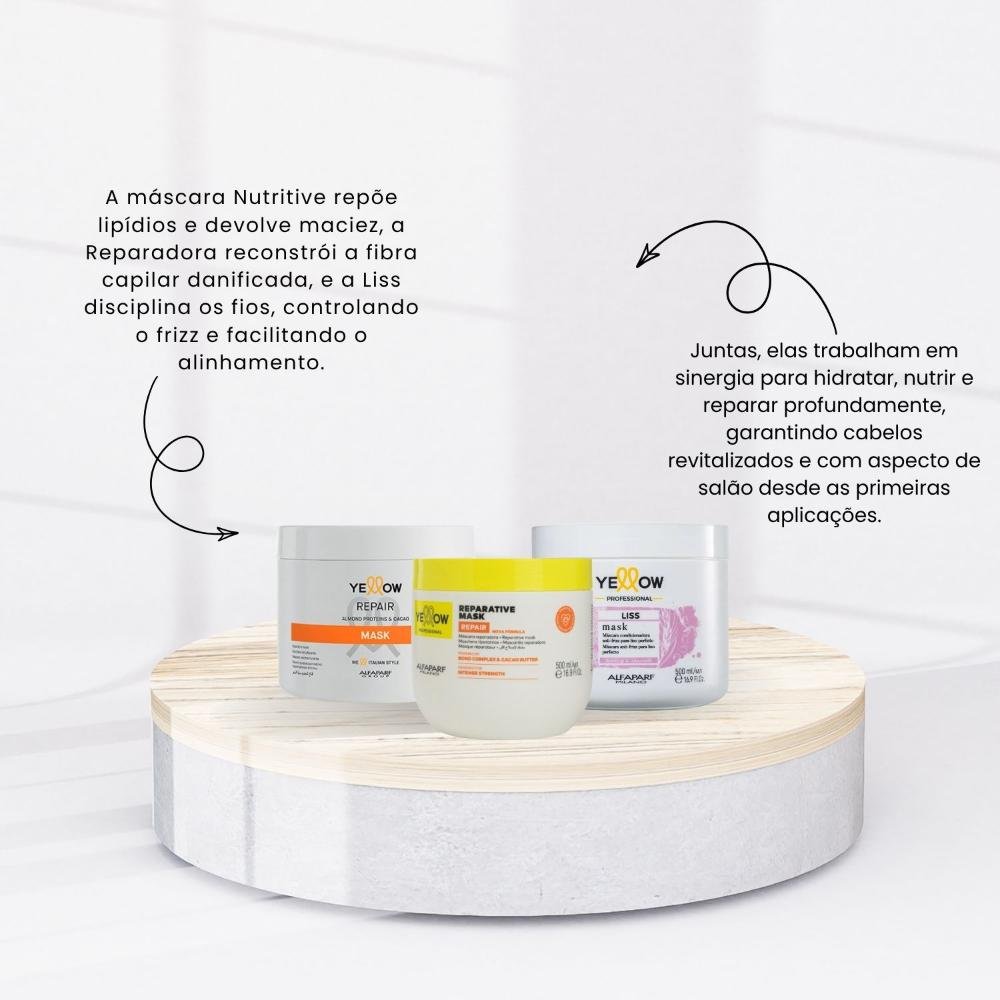 Kit Yellow Cronograma Capilar Máscaras de Nutrição Hidratação Reconstrução 3 x 500 ml ÚNICO 2