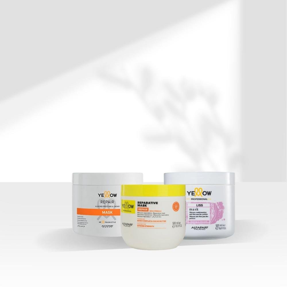 Kit Yellow Cronograma Capilar Máscaras de Nutrição Hidratação Reconstrução 3 x 500 ml ÚNICO 3