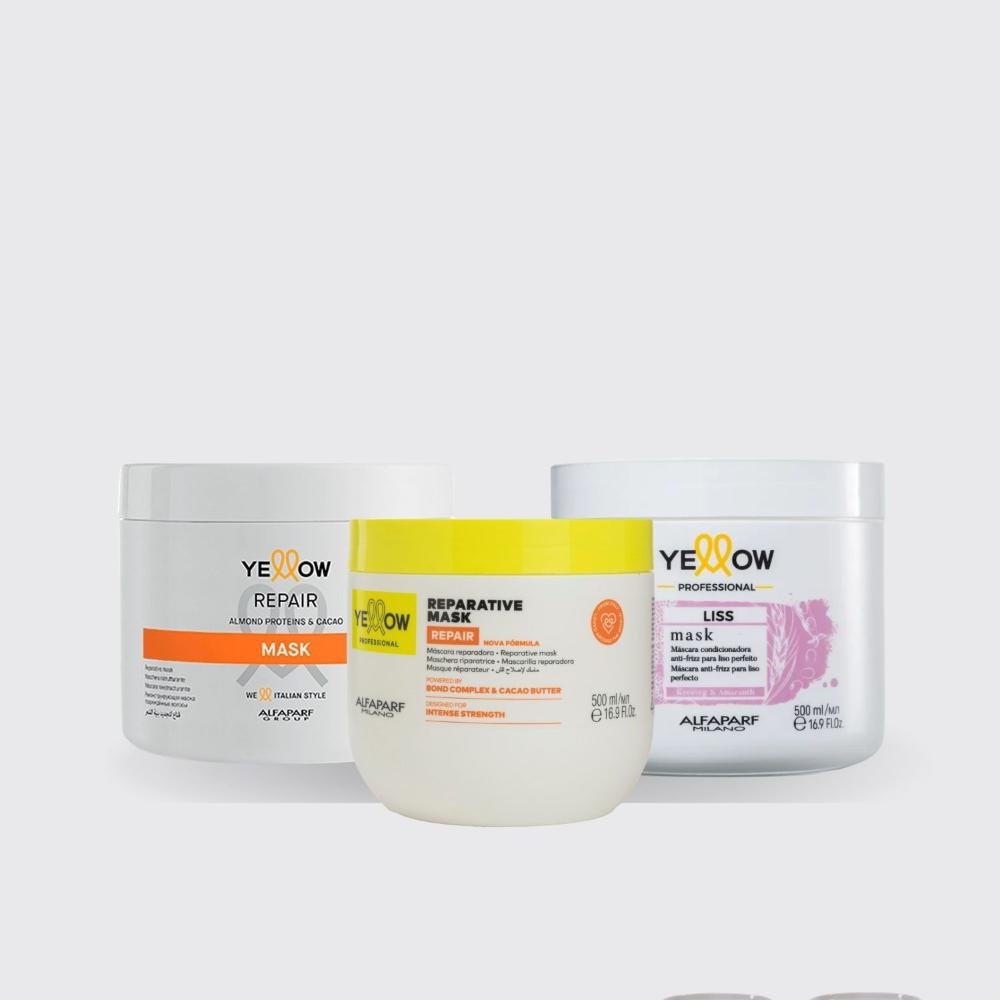 Kit Yellow Cronograma Capilar Máscaras de Nutrição Hidratação Reconstrução 3 x 500 ml ÚNICO 4