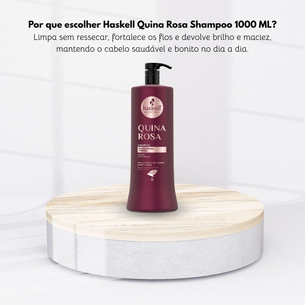Shampoo Haskell Quina Rosa Fortificação dos fios 1000 ml 1L 5
