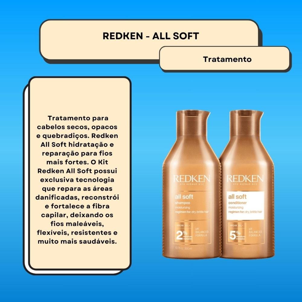Kit Redken All Soft Shampoo 300 ml + Condicionador 300 ml ÚNICO 2
