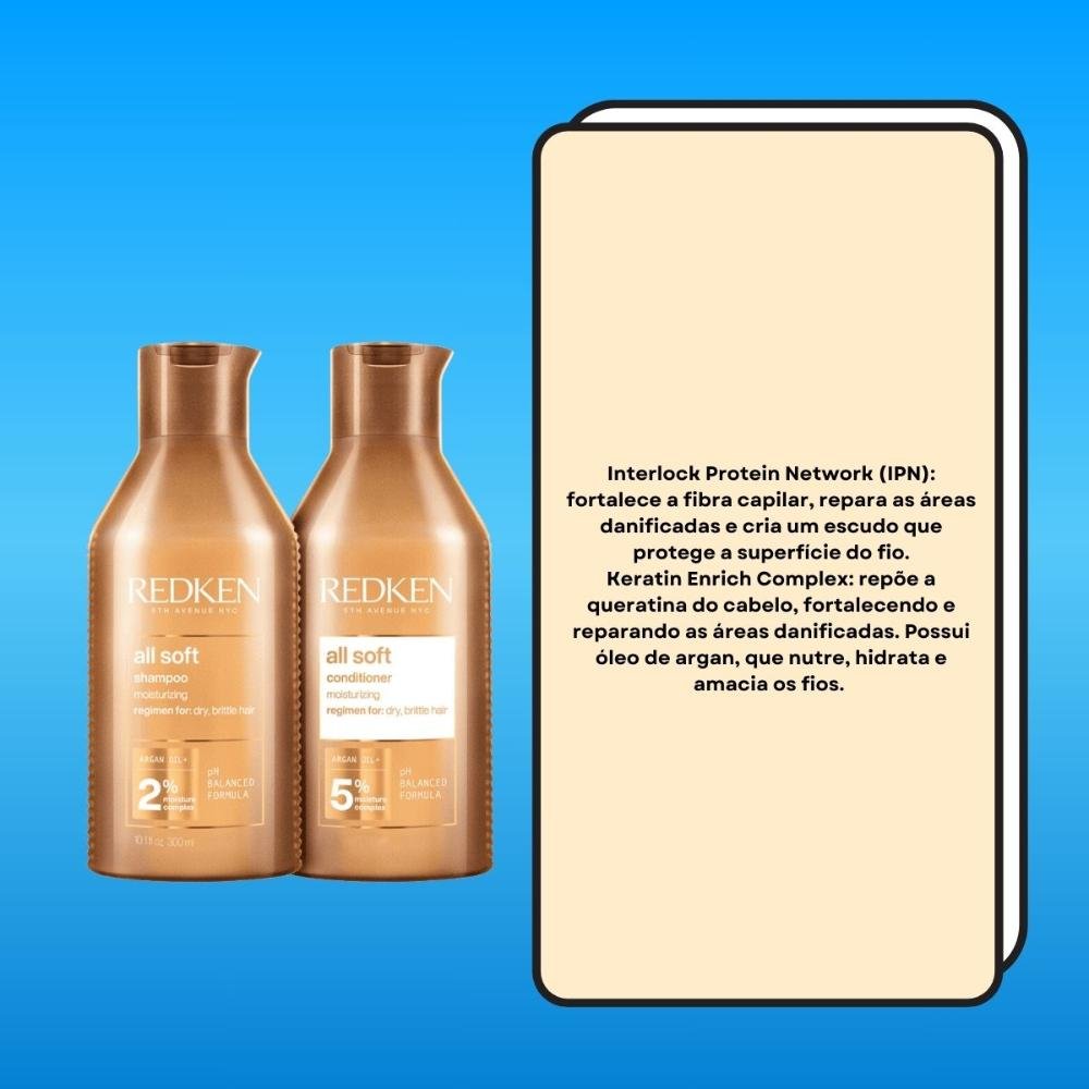 Kit Redken All Soft Shampoo 300 ml + Condicionador 300 ml ÚNICO 3