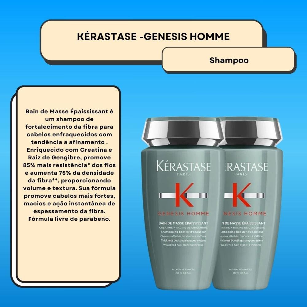 Kit Kérastase Genesis Homme Bain Masse 2 Shampoo 250 ml ÚNICO 2