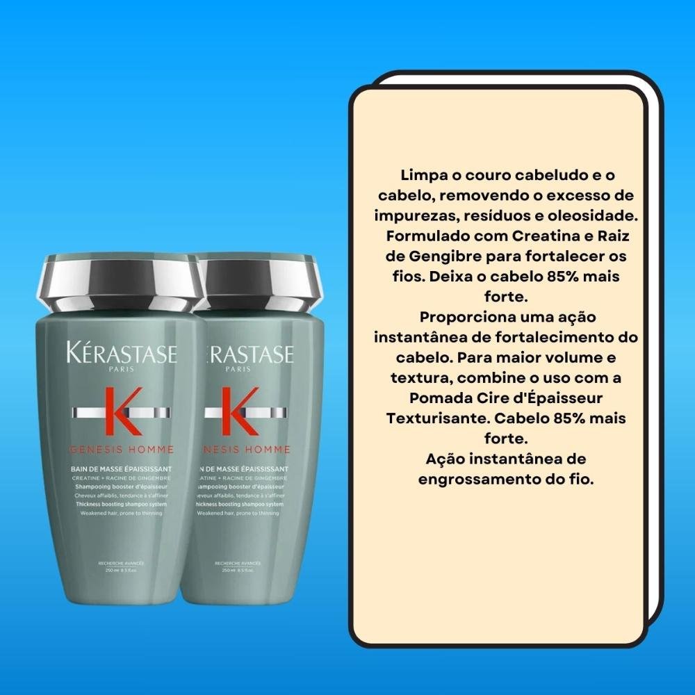 Kit Kérastase Genesis Homme Bain Masse 2 Shampoo 250 ml ÚNICO 3