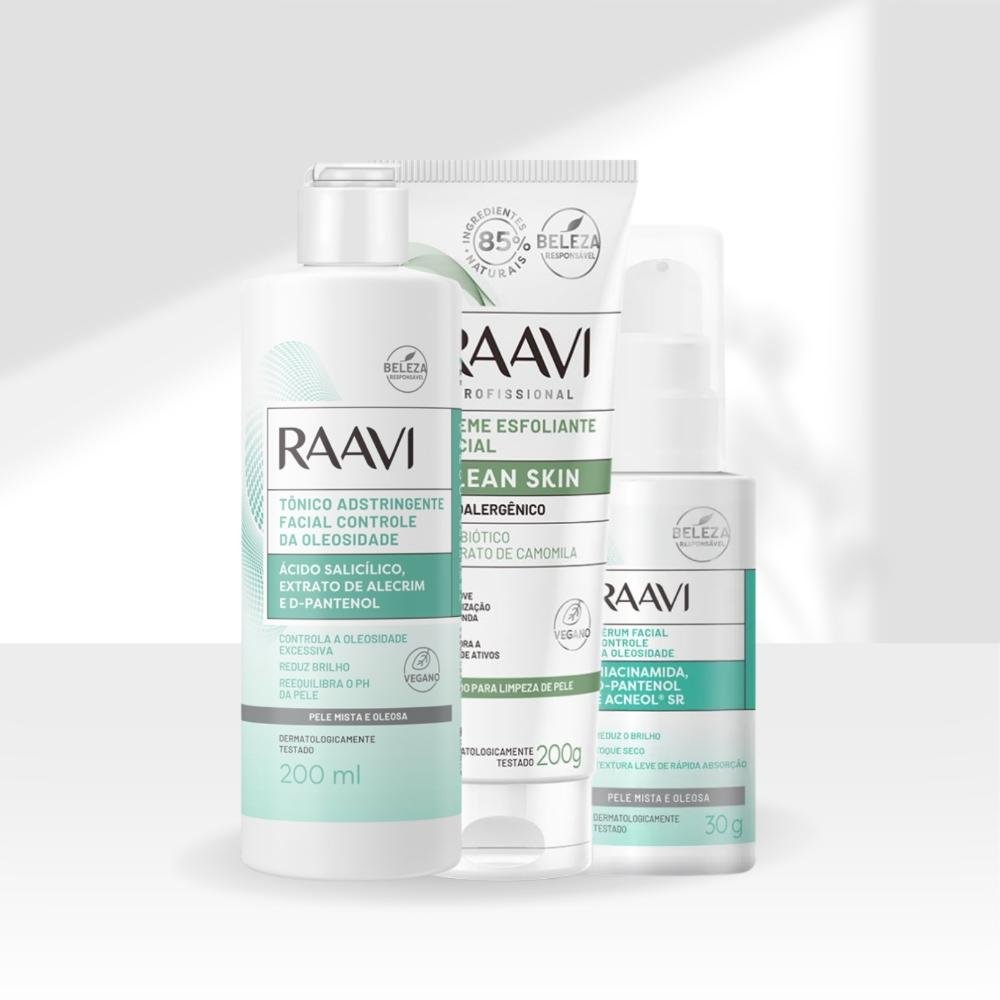 Kit Raavi Facial Antioleosidade e Esfoliação Rotina Facial ÚNICO 5