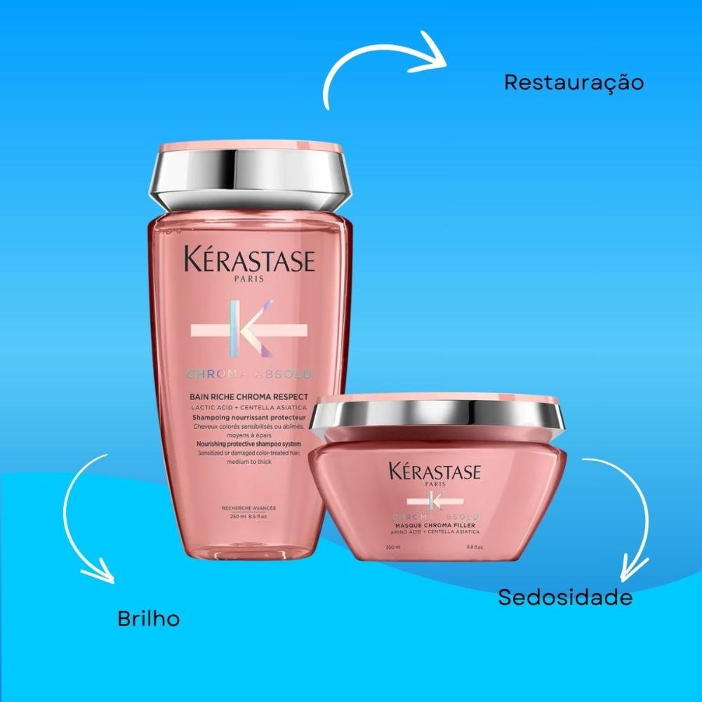 Kérastase CHROMA ABSOLU シャンプー＆トリートメントセット Kit Kérastase Chroma Absolu Shampoo 250 ml e Máscara 200 ml ÚNICO