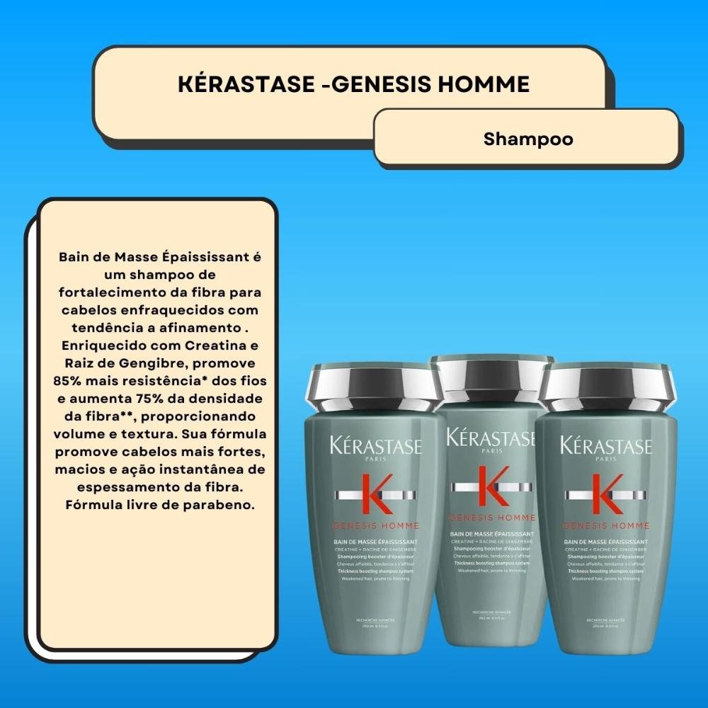 Kit Kérastase Genesis Homme Bain Masse 3 Shampoo 250 ml ÚNICO 2
