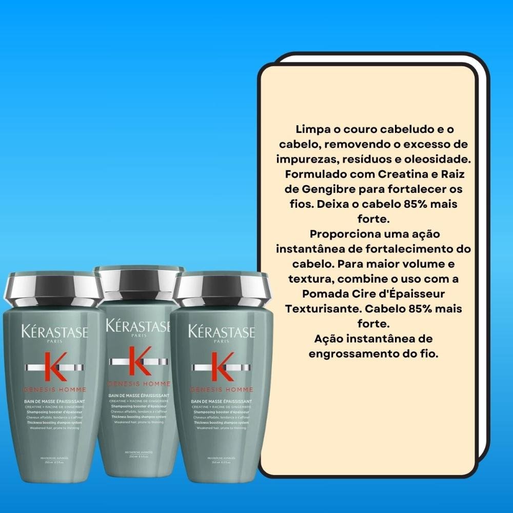Kit Kérastase Genesis Homme Bain Masse 3 Shampoo 250 ml ÚNICO 3