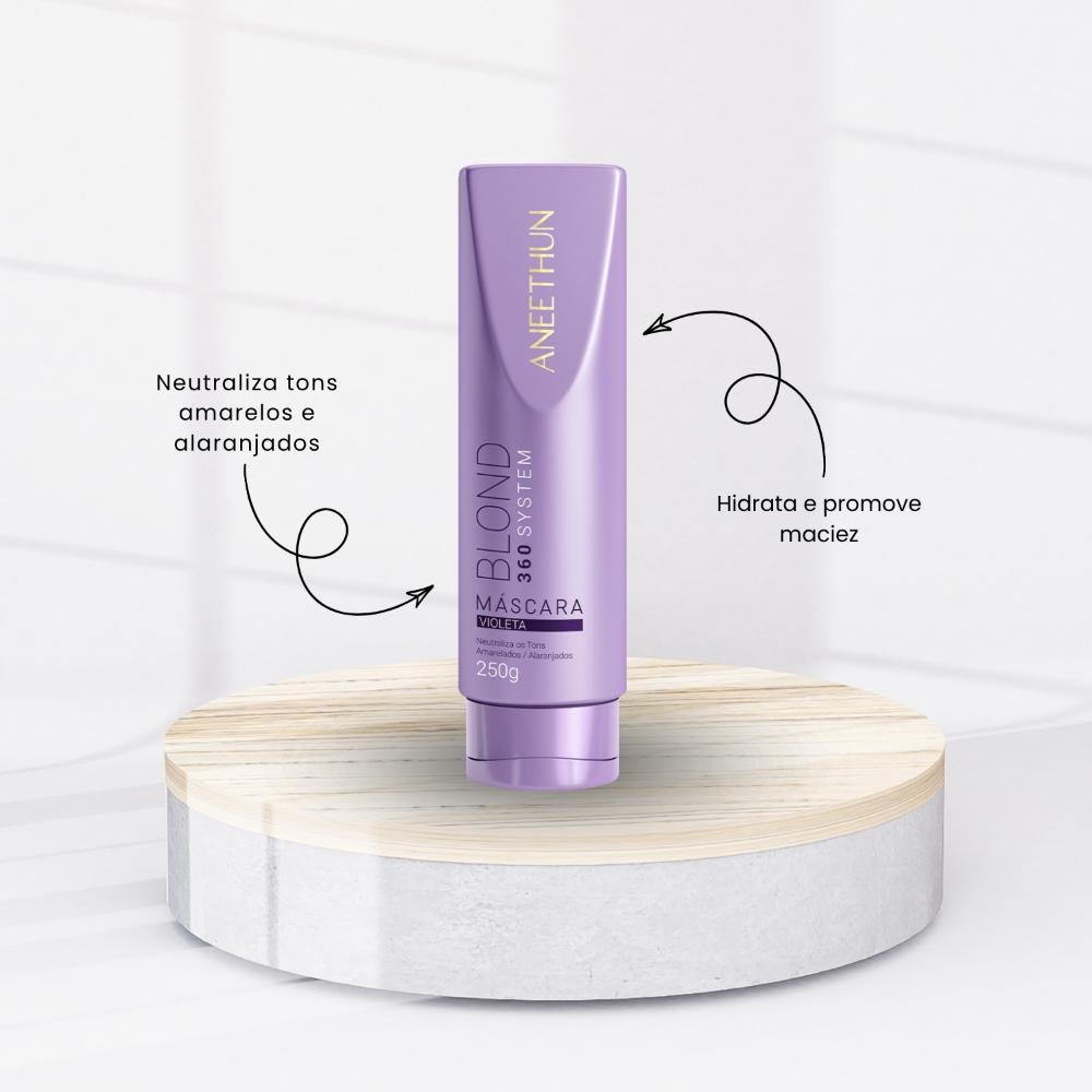 Kit Aneethun Blond 360 Matizador Shampoo 300g + Máscara Violeta 250g ÚNICO 3