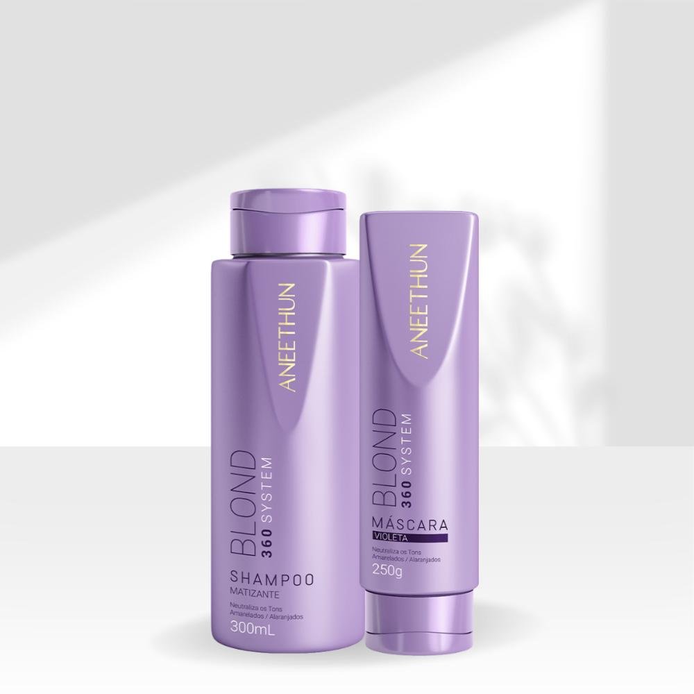 Kit Aneethun Blond 360 Matizador Shampoo 300g + Máscara Violeta 250g ÚNICO 4