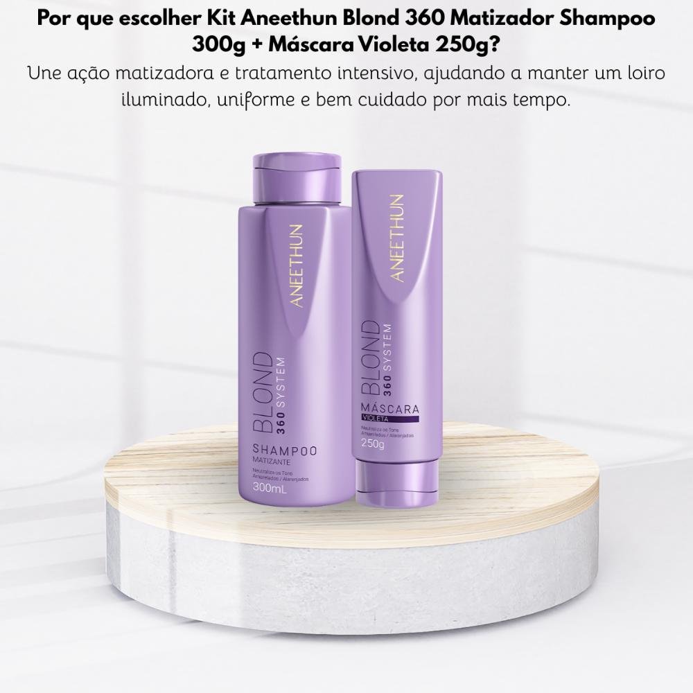 Kit Aneethun Blond 360 Matizador Shampoo 300g + Máscara Violeta 250g ÚNICO 5