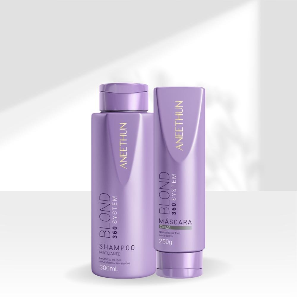 Kit Aneethun Blond 360 Matizador Shampoo 300g + Máscara Cinza 250g ÚNICO 4