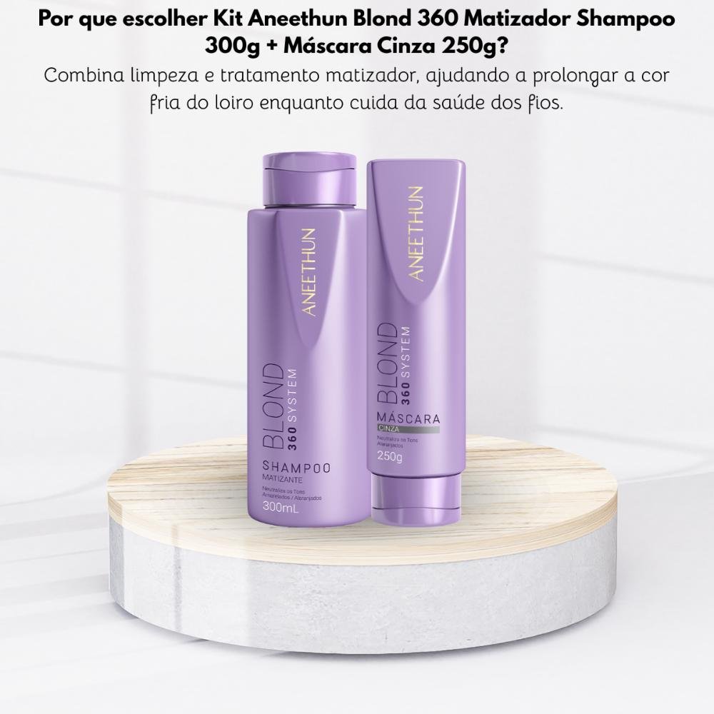 Kit Aneethun Blond 360 Matizador Shampoo 300g + Máscara Cinza 250g ÚNICO 5