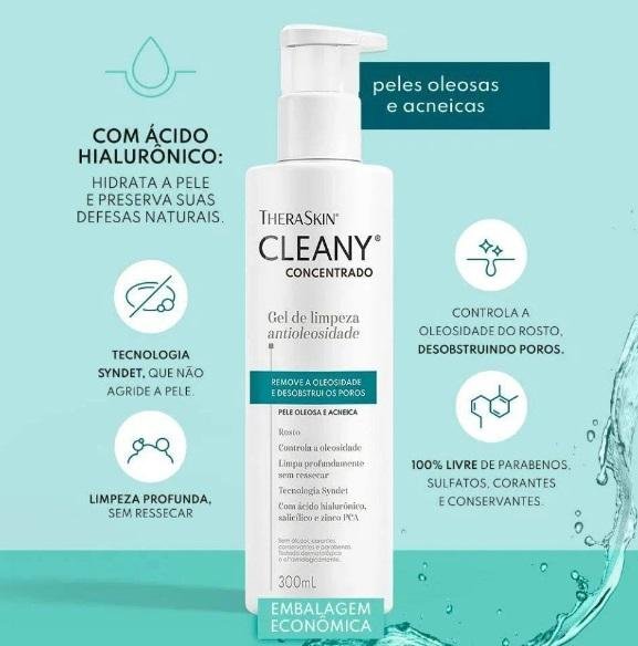 Cleany Concentrado Gel de Limpeza Antioleosidade Theraskin 300ml 300ml 2