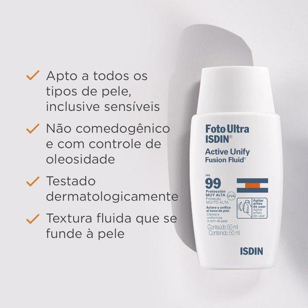 Protetor Solar Facial Foto Ultra Isdin Active Unify Sem Cor FPS 99 - 50ml 50ml 3