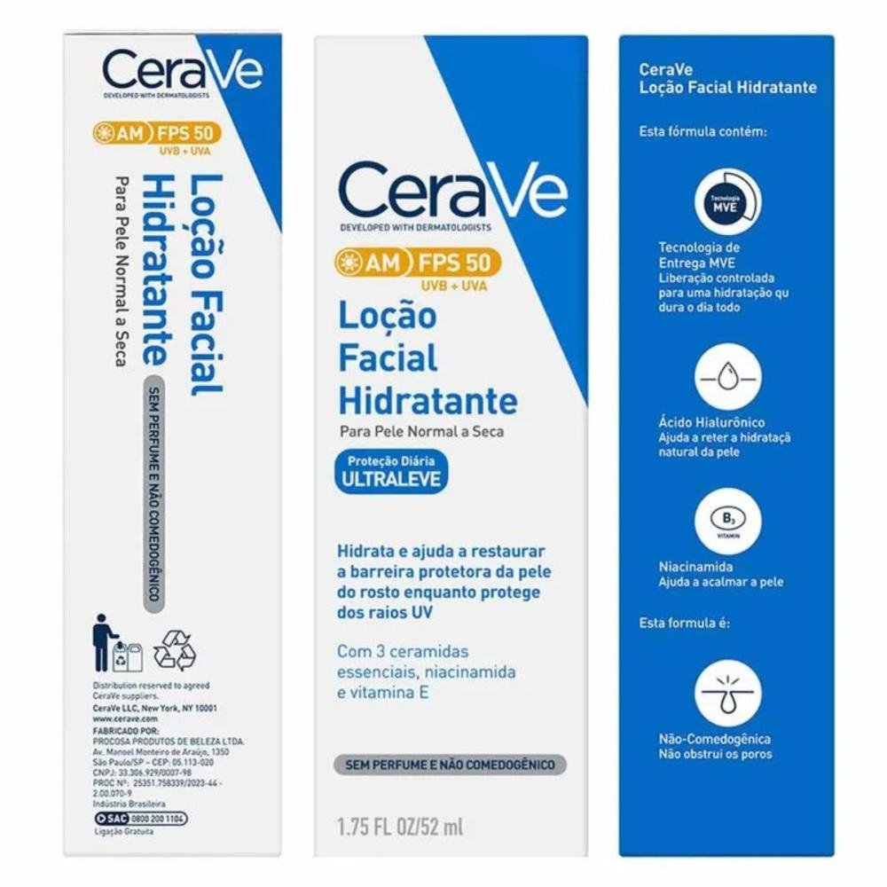 Loção Facial Hidratante CeraVe AM Ultraleve FPS50 52ml 52ml 3