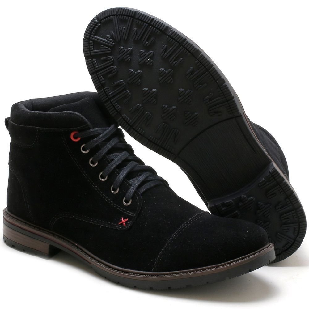 Bota Masculina Casual Com Carteira Bredeni Coturno Cano Médio Camurça Confortável Macio Preto 4