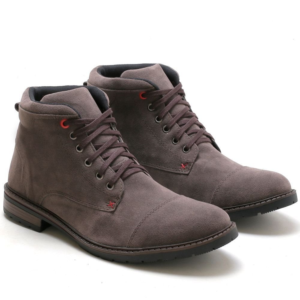 Bota Masculina Casual Bredeni Coturno Cano Baixo Camurça Confortável Macio Cinza 5