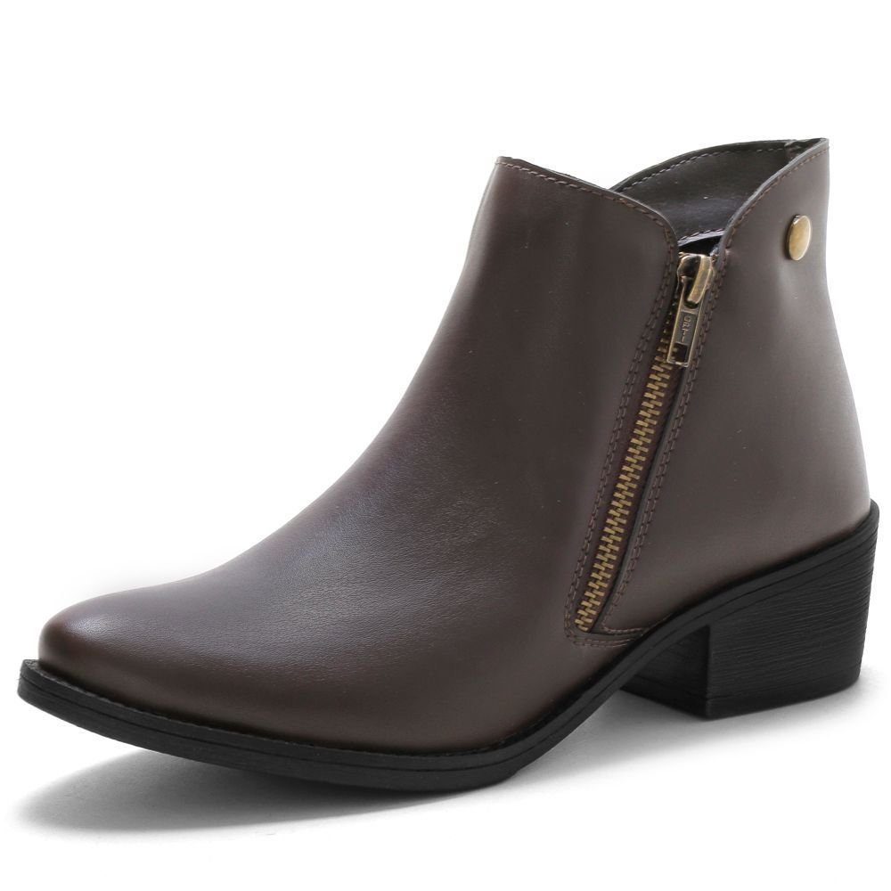 Bota Feminina Salto Baixo Bredeni Cotruno Casual Zíper Dia a Dia Conforto Marrom 2