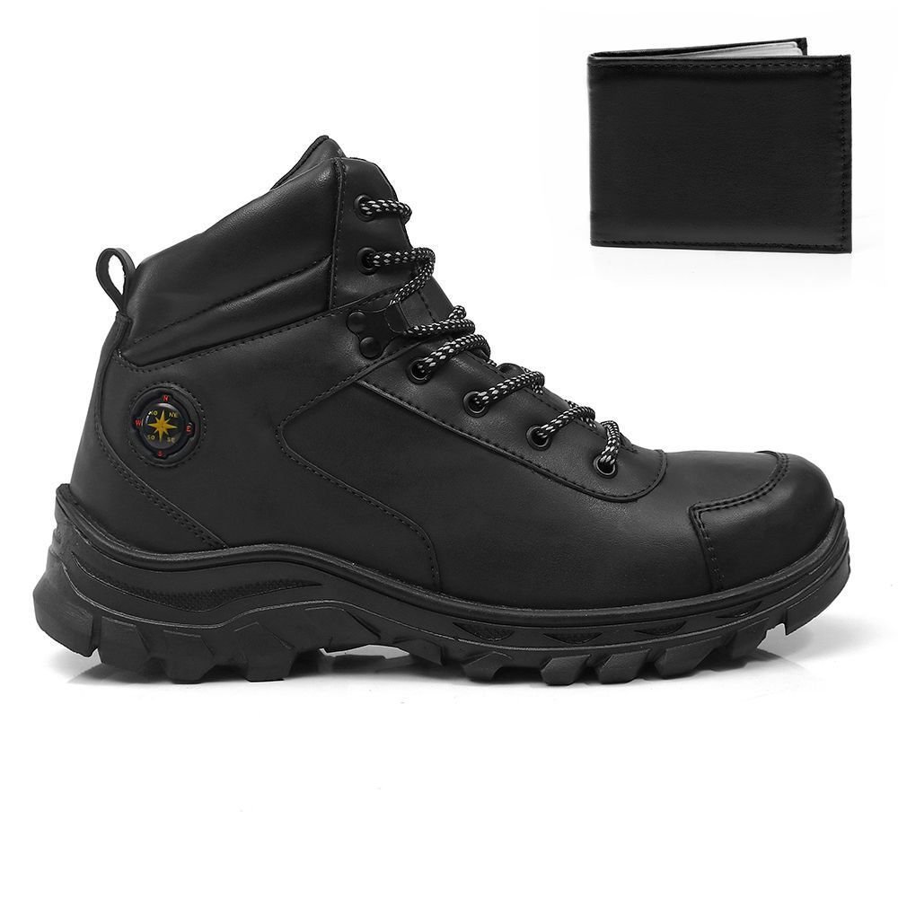 Bota Masculina Trakking Com Carteira Bredeni Coturno Estilo Adventure Confortavel Leve Preto 1