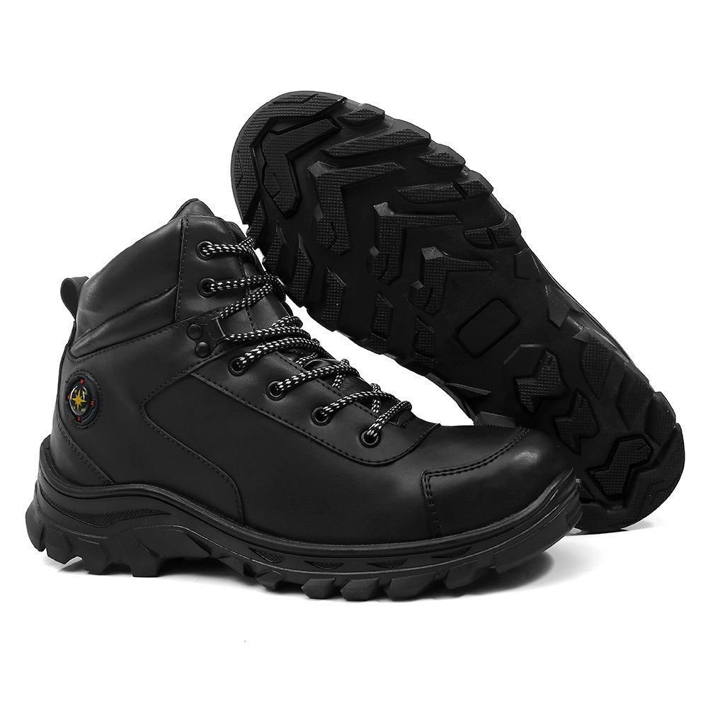 Bota Masculina Trakking Com Carteira Bredeni Coturno Estilo Adventure Confortavel Leve Preto 4