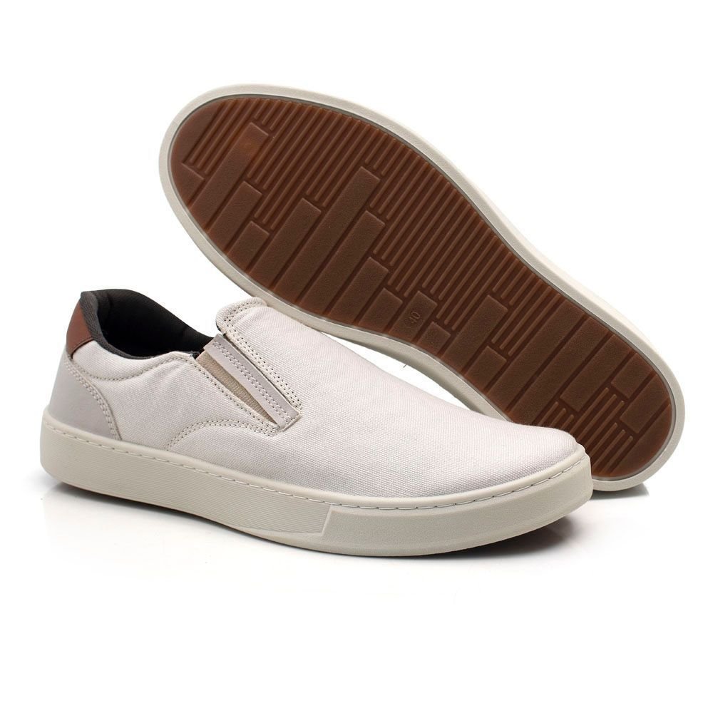 Sapatenis Slip on Masculino Bredeni Leve Confortável Moderno Dia Dia Bege 4