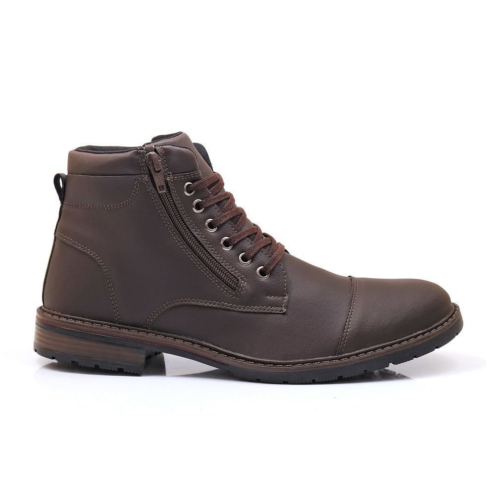 Bota Masculina Casual Com Carteira Bredeni Coturno Cano Baixo Confortavel Com Ziper Marrom 2