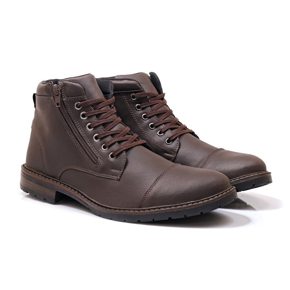 Bota Masculina Casual Com Carteira Bredeni Coturno Cano Baixo Confortavel Com Ziper Marrom 3