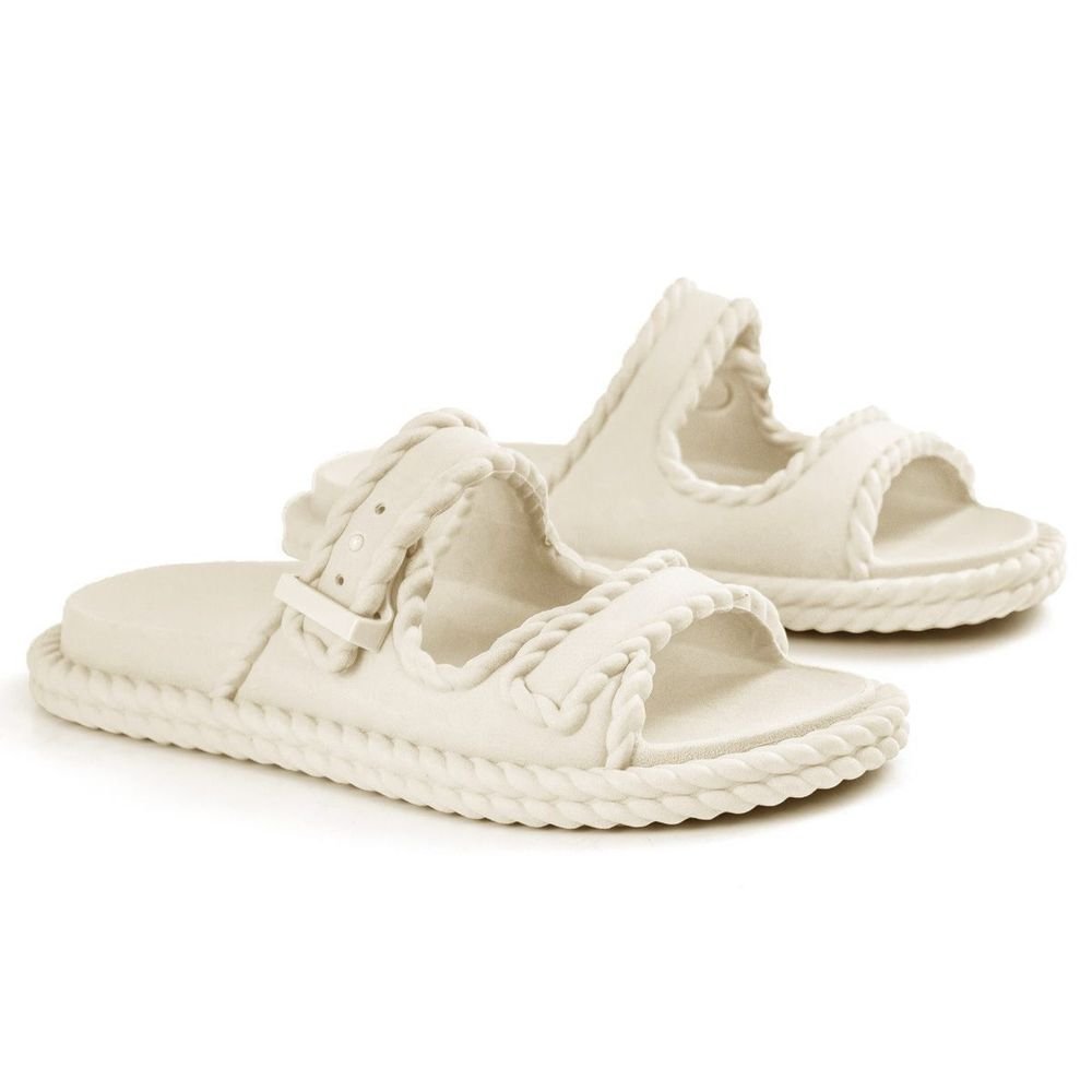 Sandália Papete Slide Anatômica Leve Macia Confortável Tira Ajustável Trançada Resistente Off White 3