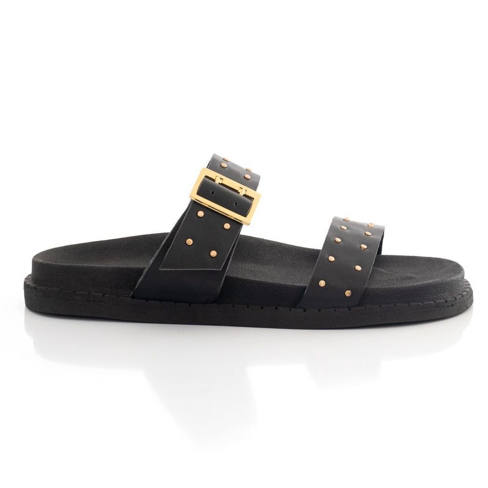 Sandália Papete Feminina Flatform Slide Sola Alta Enfeite Metalizado Confortável Resistente Preto 3